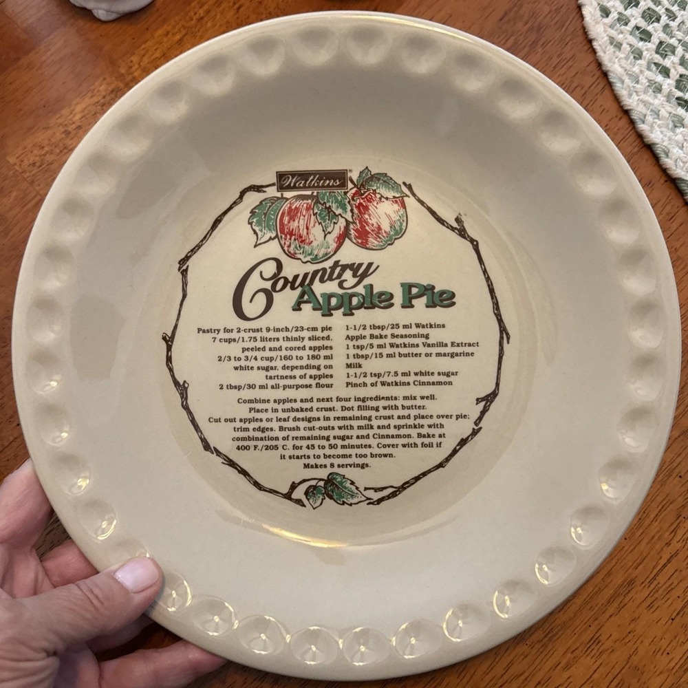 1996 Watkins Country Apple Pie Recipe Dish Plate 10" diameter
